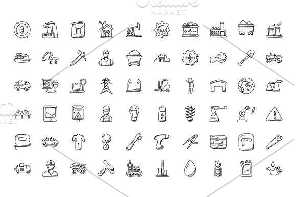 100 Industrial Doodle Icons in Icons - product preview 1