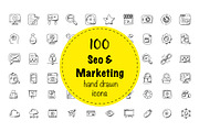 100 Seo and Marketing Doodle Icons