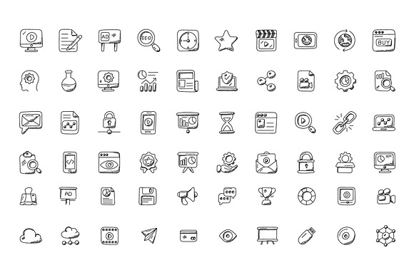 100 Seo and Marketing Doodle Icons in Graphics - product preview 1