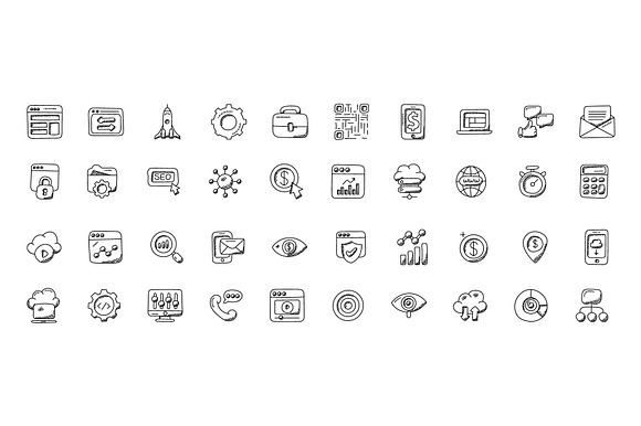 100 Seo and Marketing Doodle Icons in Graphics - product preview 2