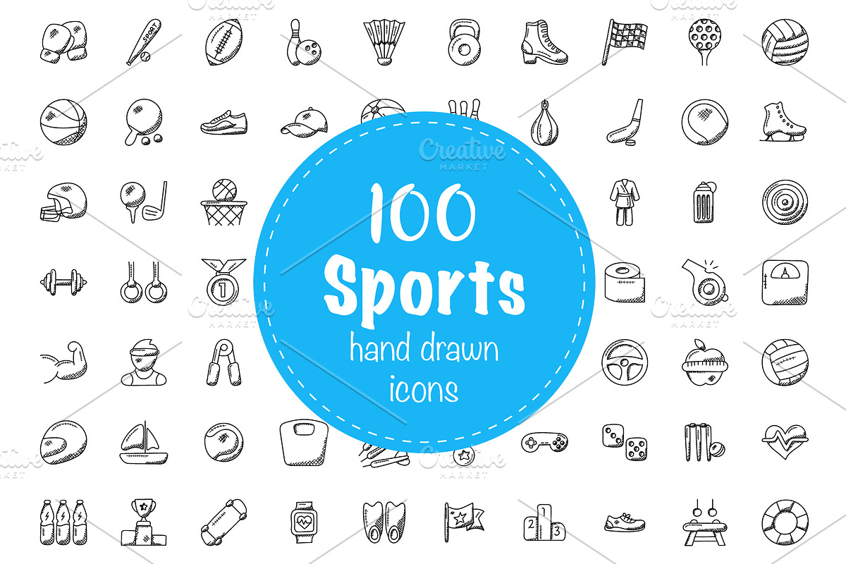 100 Sports Doodle Icons in Graphics - product preview 8