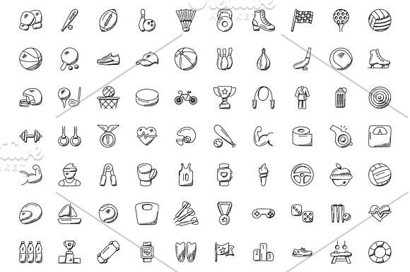 100 Sports Doodle Icons in Graphics - product preview 1