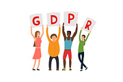 GDPR concept illustration. People hold posters with GDPR over their head.