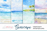 Seascape. Watercolor digital paper