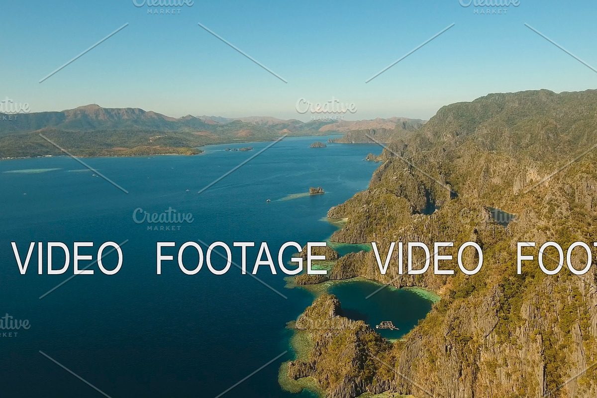 Aerial view Twin lagoon, sea, beach. Tropical island. Busuanga, Palawan, Philippines. in Graphics - product preview 8