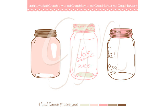 14 Hand Drawn Mason Jars in Illustrations - product preview 1