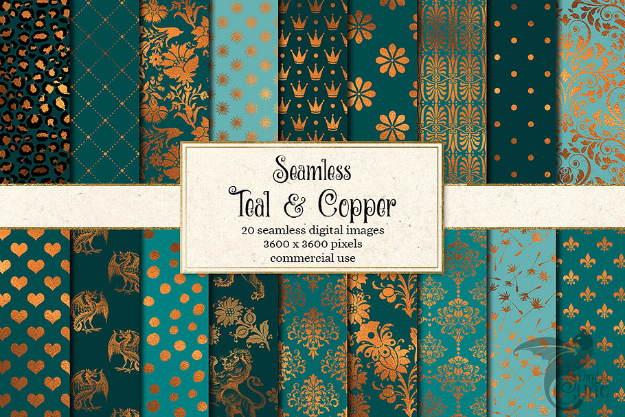 Teal and Copper Digital Paper