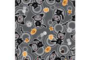 Kawaii background of Halloween-related objects and creatures