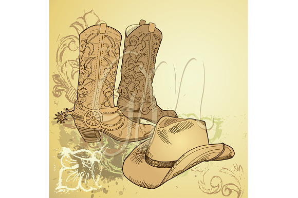 Cowboy Hand Drawn Wild West card in Illustrations - product preview 1