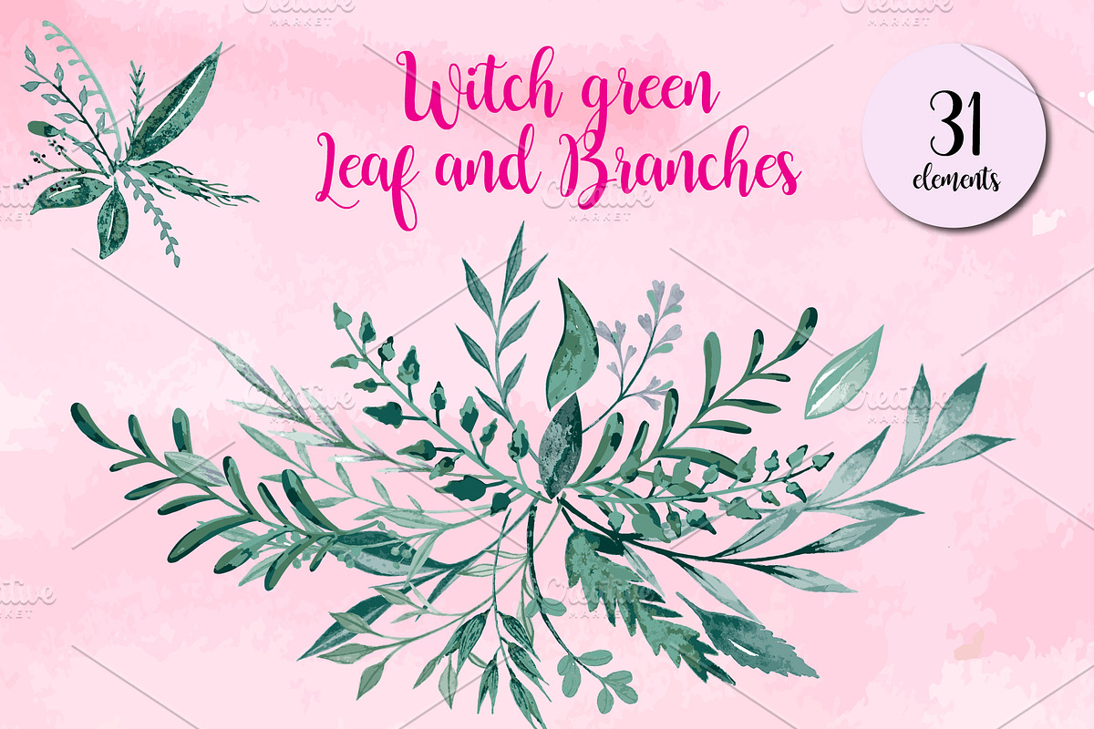 Witch Green Leaf and Branches in Illustrations - product preview 8