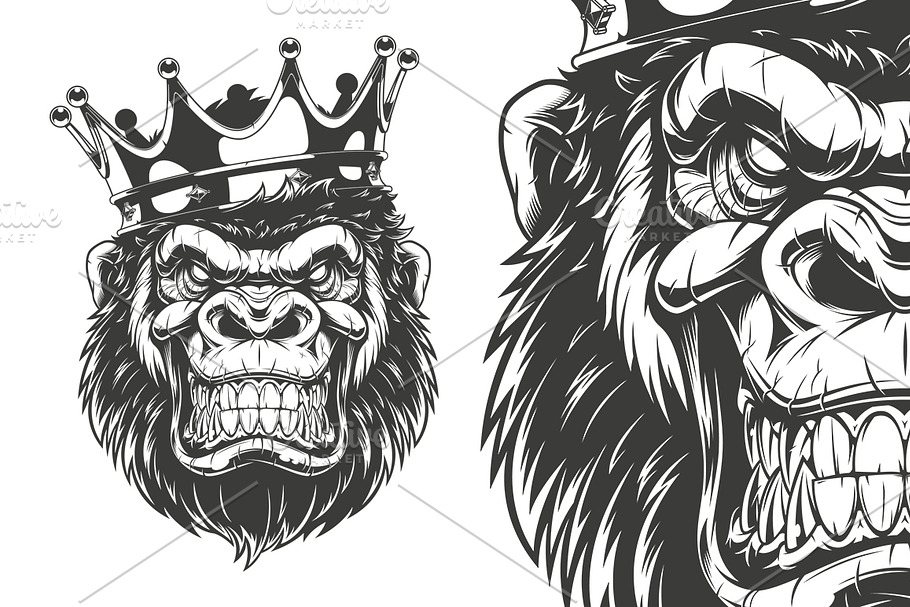  Ferocious gorilla head on with crow in Illustrations - product preview 8