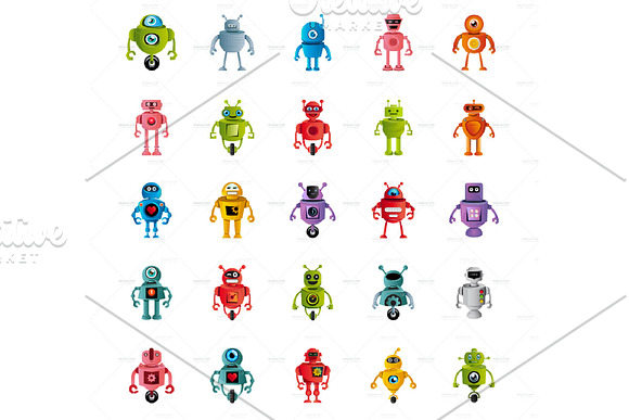 Robot Character V.1 Clip Arts Set in Illustrations - product preview 3