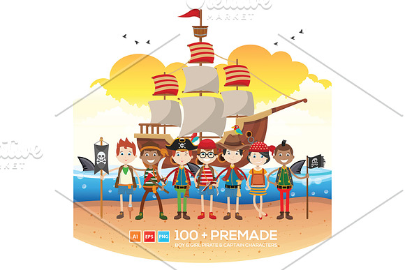 Captain & Pirate Character Clip Arts in Illustrations - product preview 11