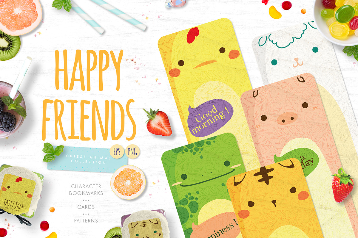 Happy Friends - cute animal graphics in Objects - product preview 8