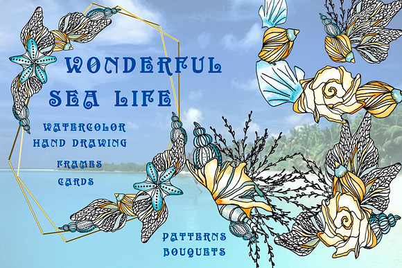 Sea life. Watercolor&graphics Set. in Illustrations - product preview 9