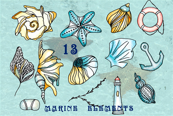 Sea life. Watercolor&graphics Set. in Illustrations - product preview 10