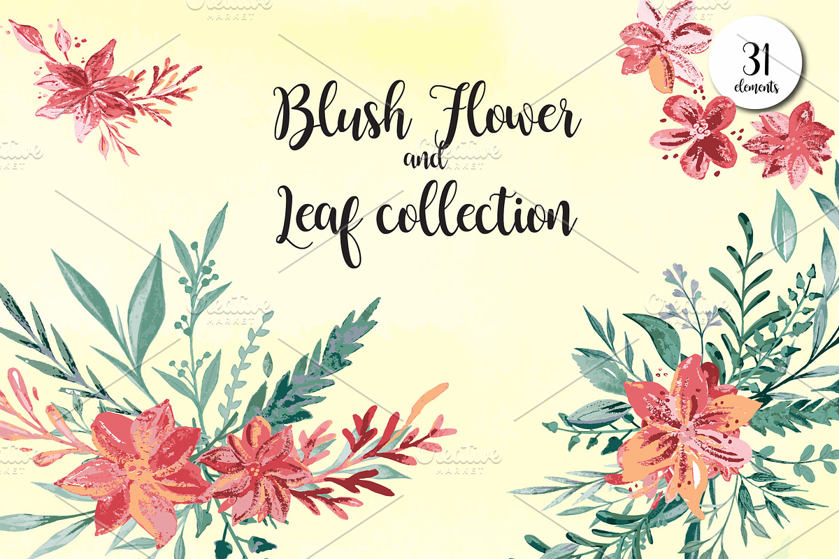 Blush Flowers and Leaf collection in Illustrations - product preview 8