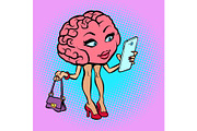 Character brain woman with a smartphone
