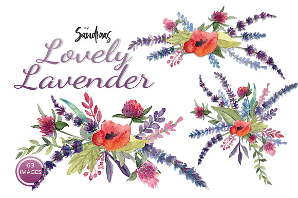 Watercolor lavender clip art in Illustrations - product preview 1