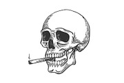 Skull smoking cigarette engraving vector