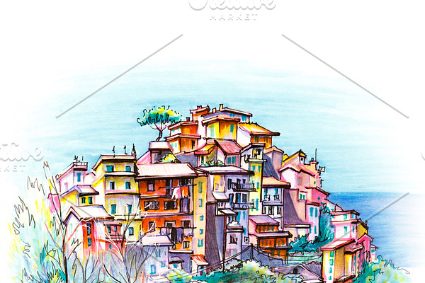 Colorful houses in Corniglia, Ligury, Italy