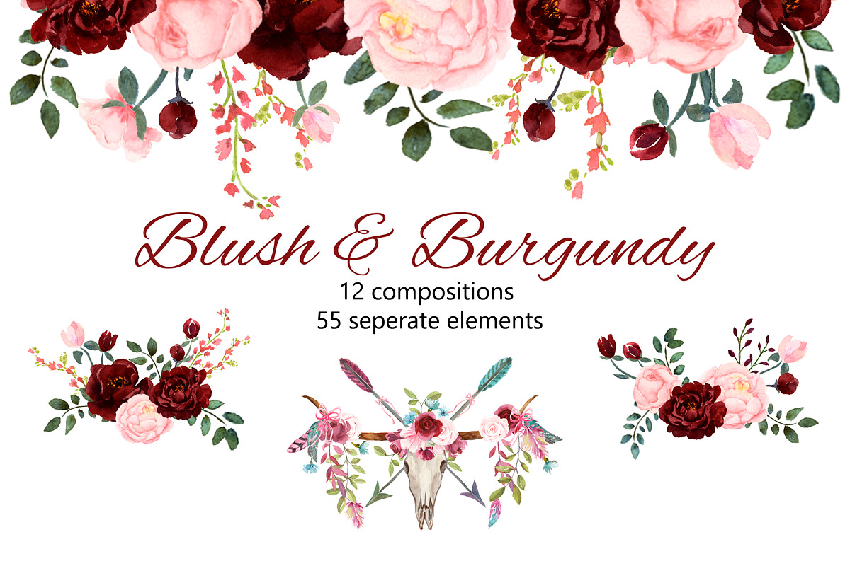 Blush & Burgundy Watercolor Clip Art in Illustrations - product preview 8