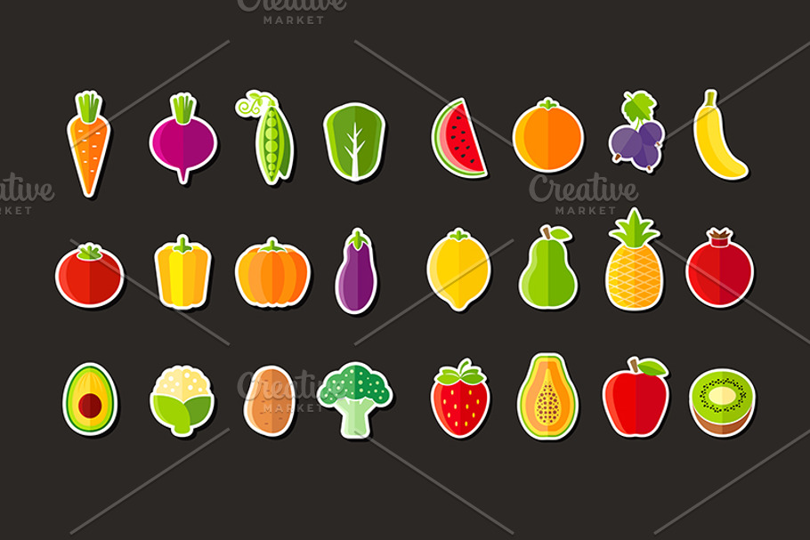 Fresh healthy fruits and vegetables in Graphics - product preview 8