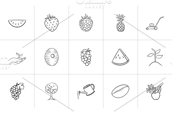 Agriculture food hand drawn sketch icon set.