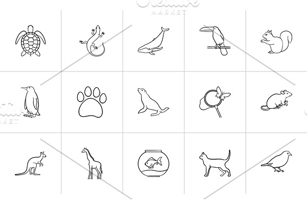 Animals hand drawn sketch icon set.