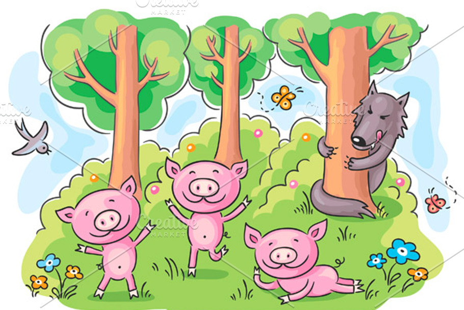 Three little pigs fairy tale