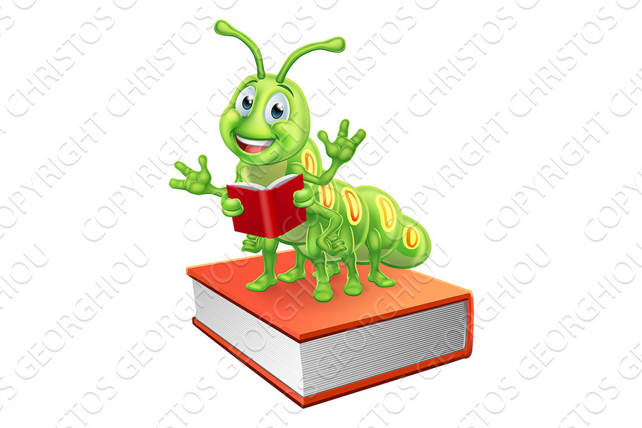 Bookworm Worm Caterpillar on Book Reading  in Illustrations - product preview 8
