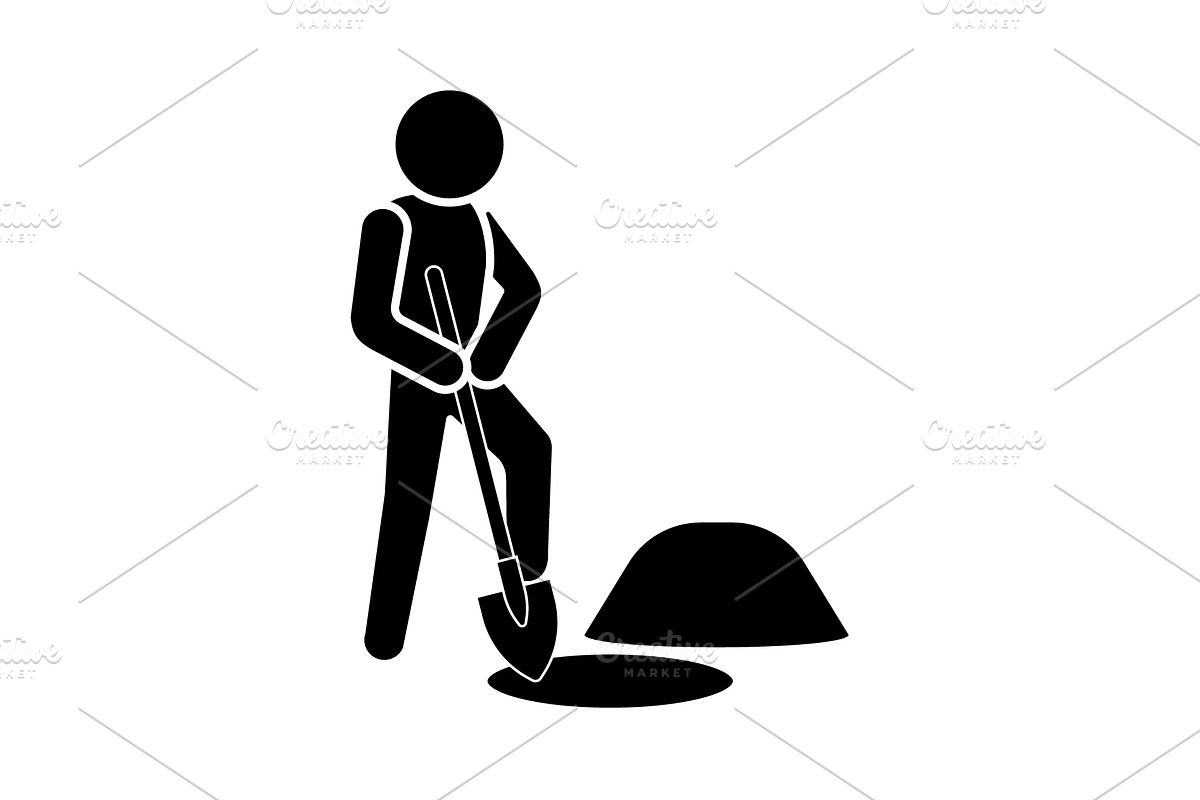 Man digging a pit icon. shovel  in Graphics - product preview 8
