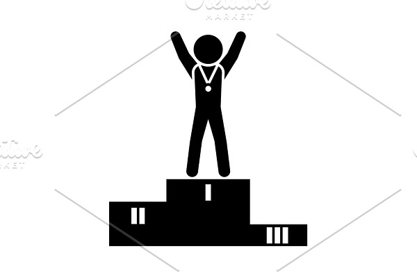Athlete, sportsman on pedestal icon