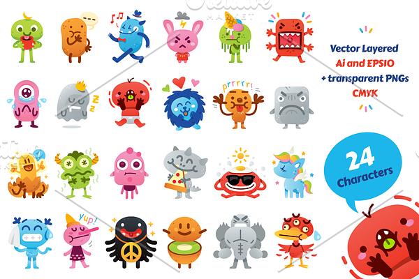 24 Cute Freak Monster Emoji Set