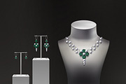 Set of jewelry on display