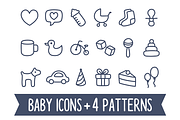 Baby icons and seamless patterns