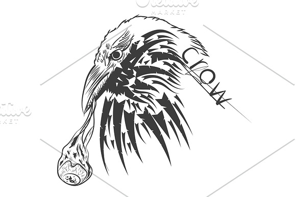 Raven - tattoo style.  best set.  in Illustrations - product preview 2