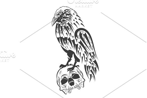 Raven - tattoo style.  best set.  in Illustrations - product preview 3