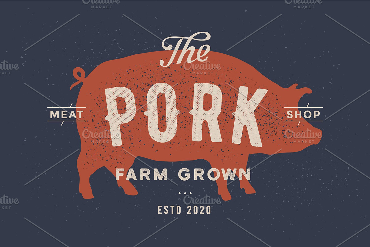 Pig, pork. Poster for Butchery in Illustrations - product preview 8