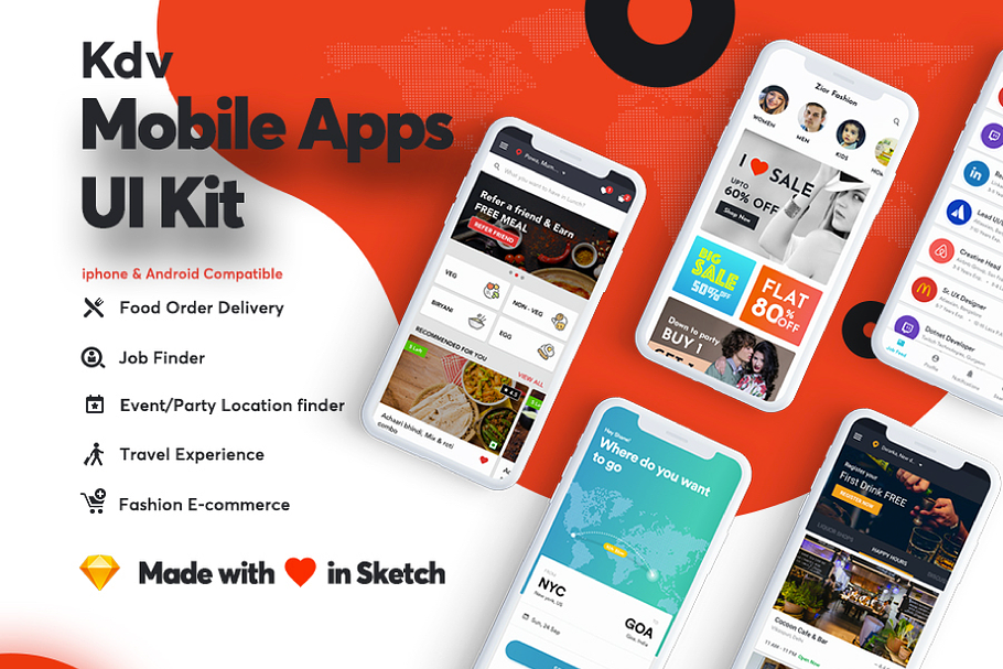 5 Multi Categories Mobile App UI KIT