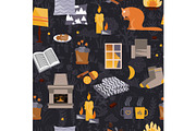 Cute hygge seamless pattern. Harmony and happiness