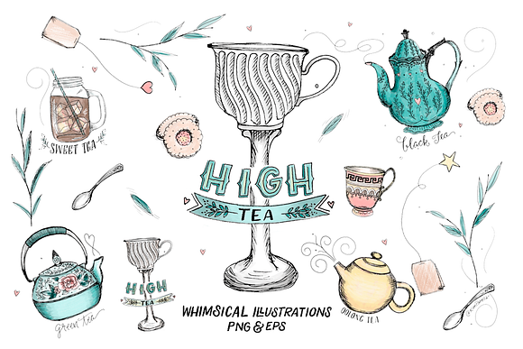 Whimsical High Tea Illustration Pack in Graphics - product preview 1