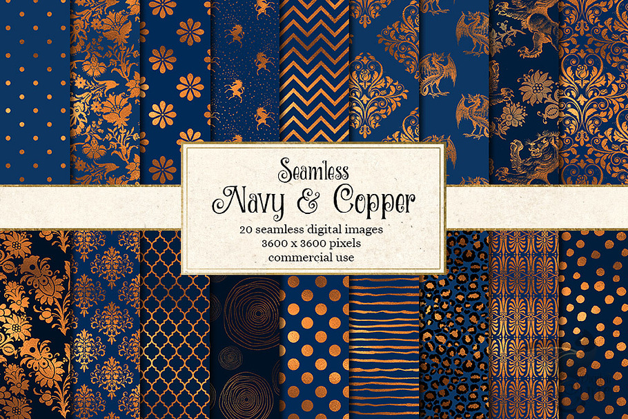 Navy and Copper Digital Paper