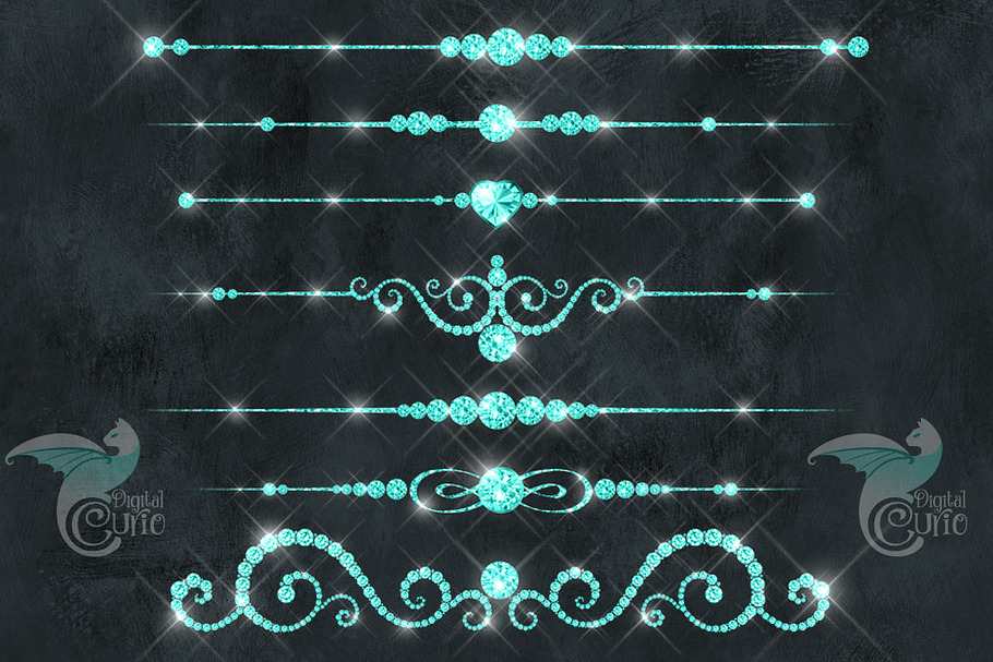 Aqua Diamond Dividers Clipart in Objects - product preview 8