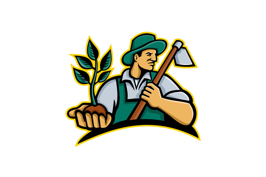 Organic Farmer Holding Plant Mascot