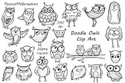 Doodle Owls Clipart