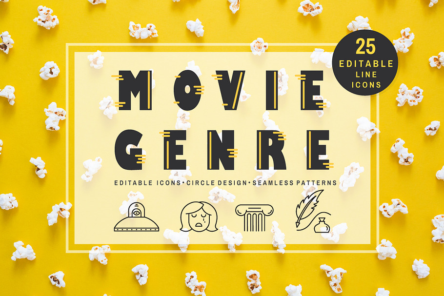 Movie Genre - editable line icons in Graphics - product preview 8