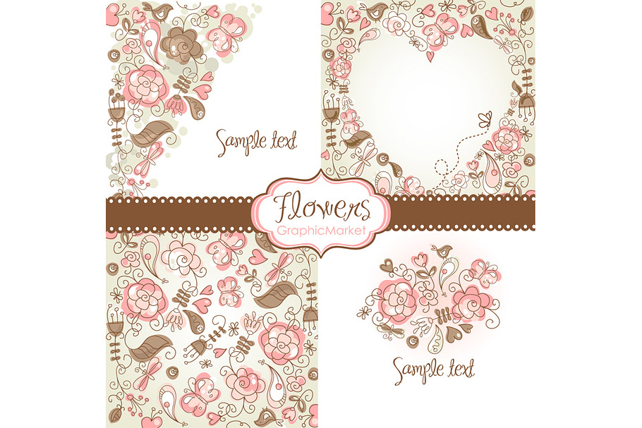 4 Floral template designs - Clipart