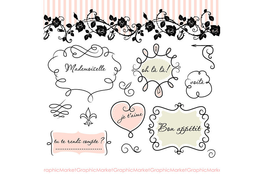 French Frames clip art with patterns in Illustrations - product preview 8