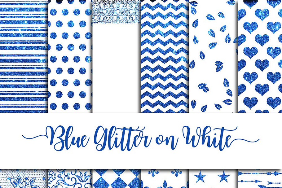 Blue Glitter On White Digital Paper